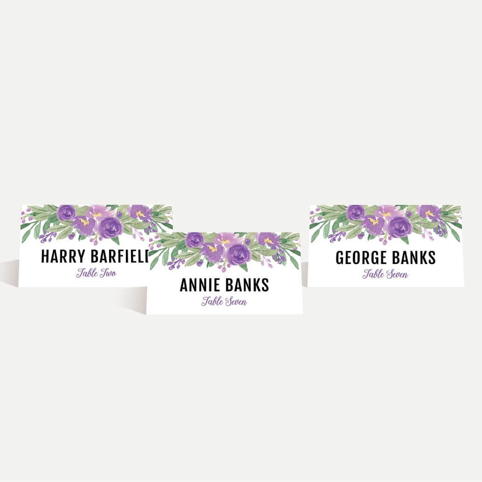 Purple Floral Arch Wedding Place Cards Printable Template