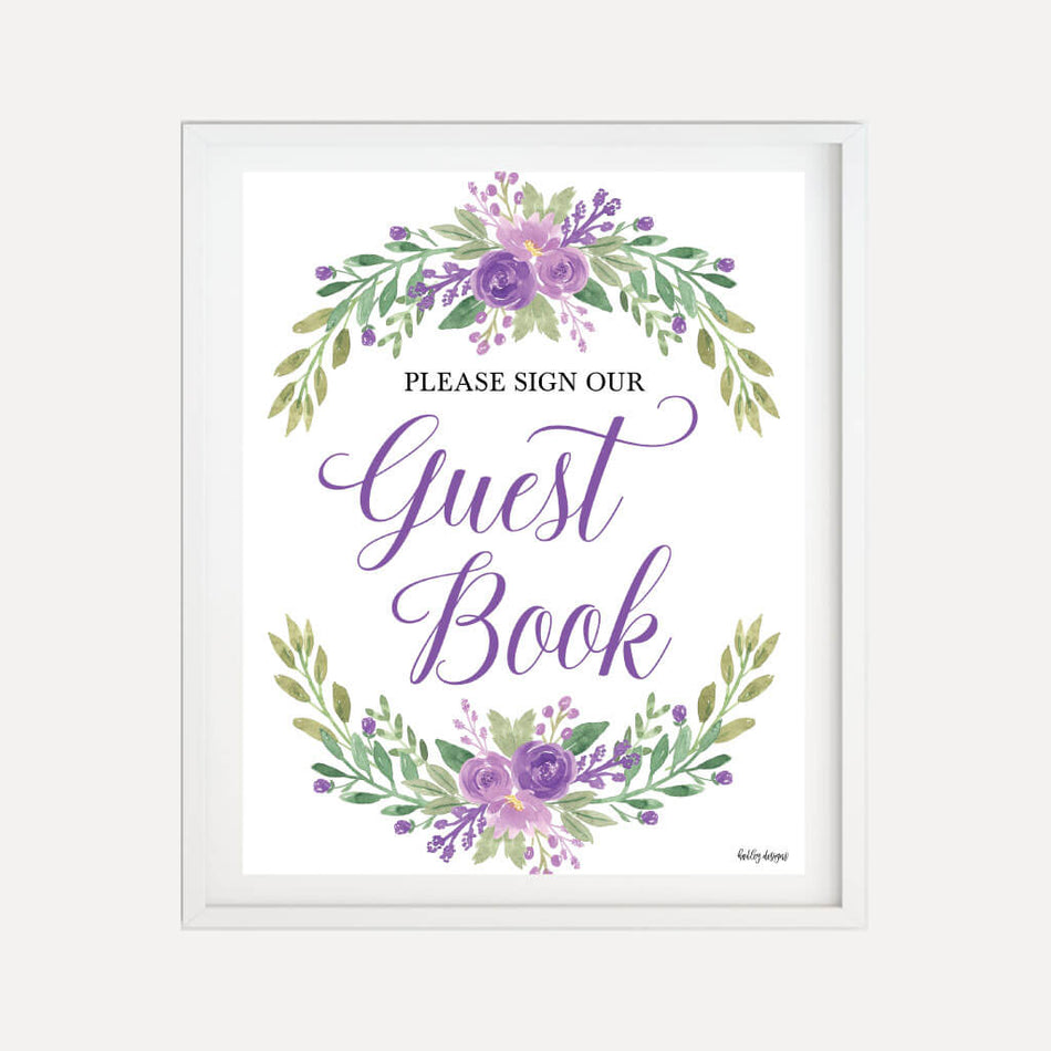 Purple Floral Arch Wedding Guestbook Sign Printable Template