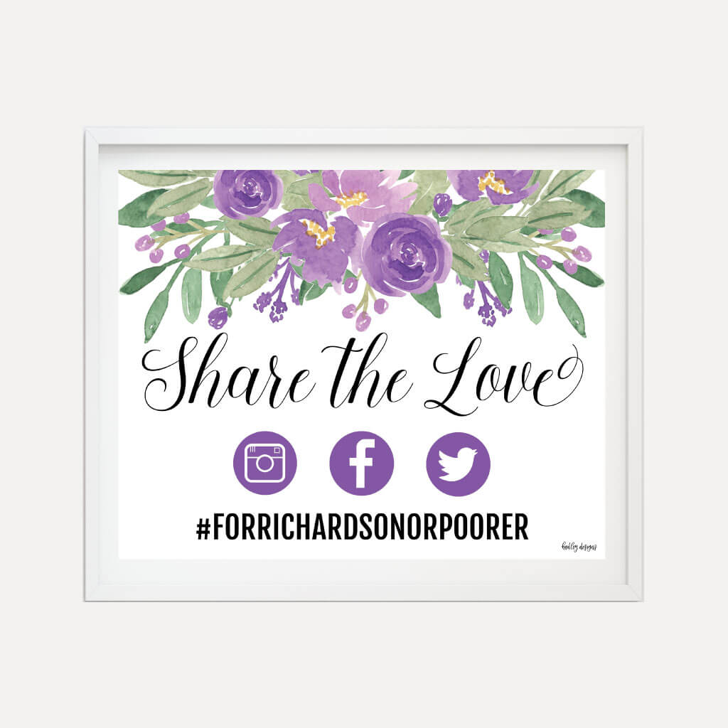 Printable Purple Floral Arch Wedding Hashtag Sign Template | Hadley ...