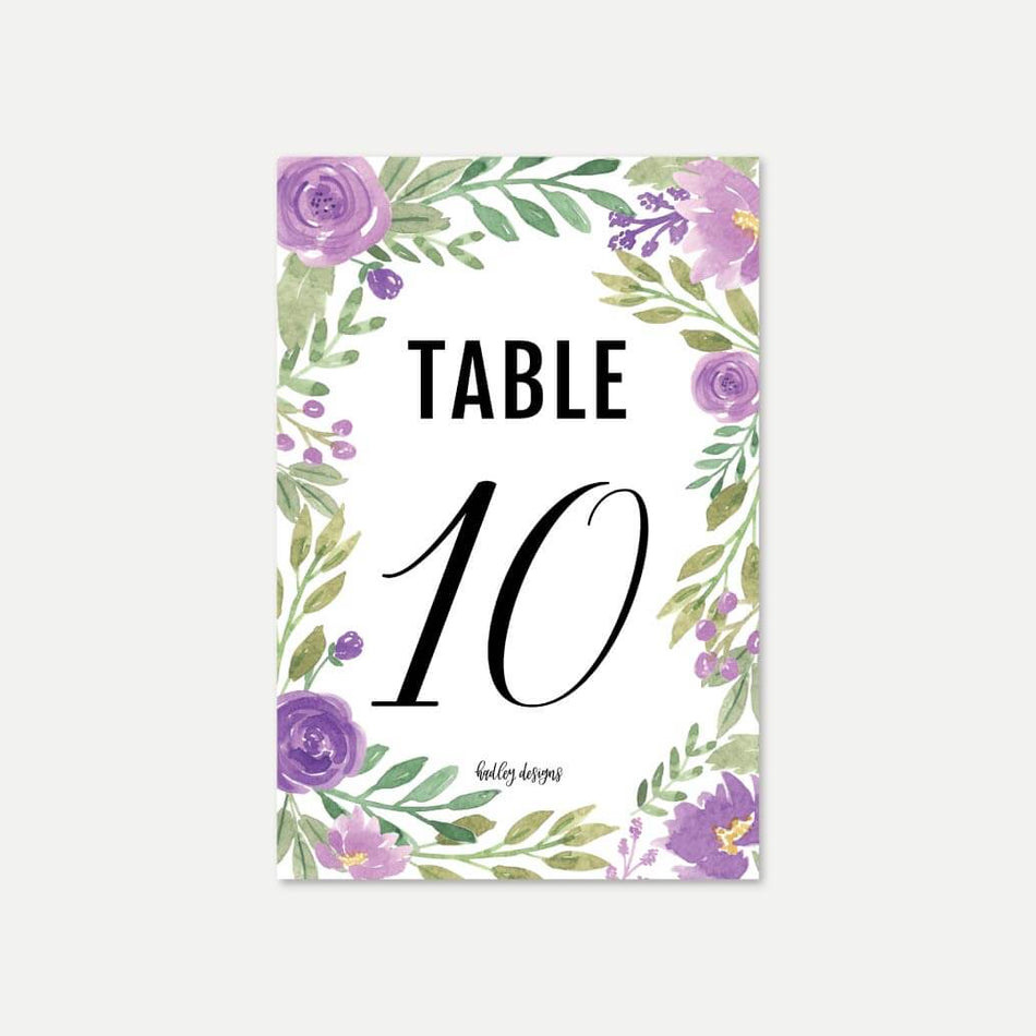 Purple Floral Arch Wedding Table Numbers Printable Template
