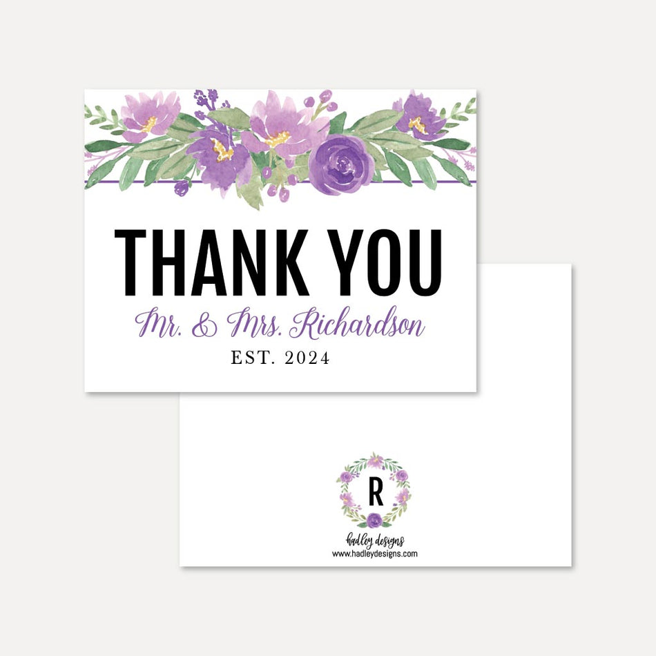 Purple Floral Arch Wedding Thank You Card Printable Template