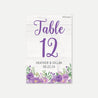 Purple Floral Rustic Wedding Table Numbers Printable Template