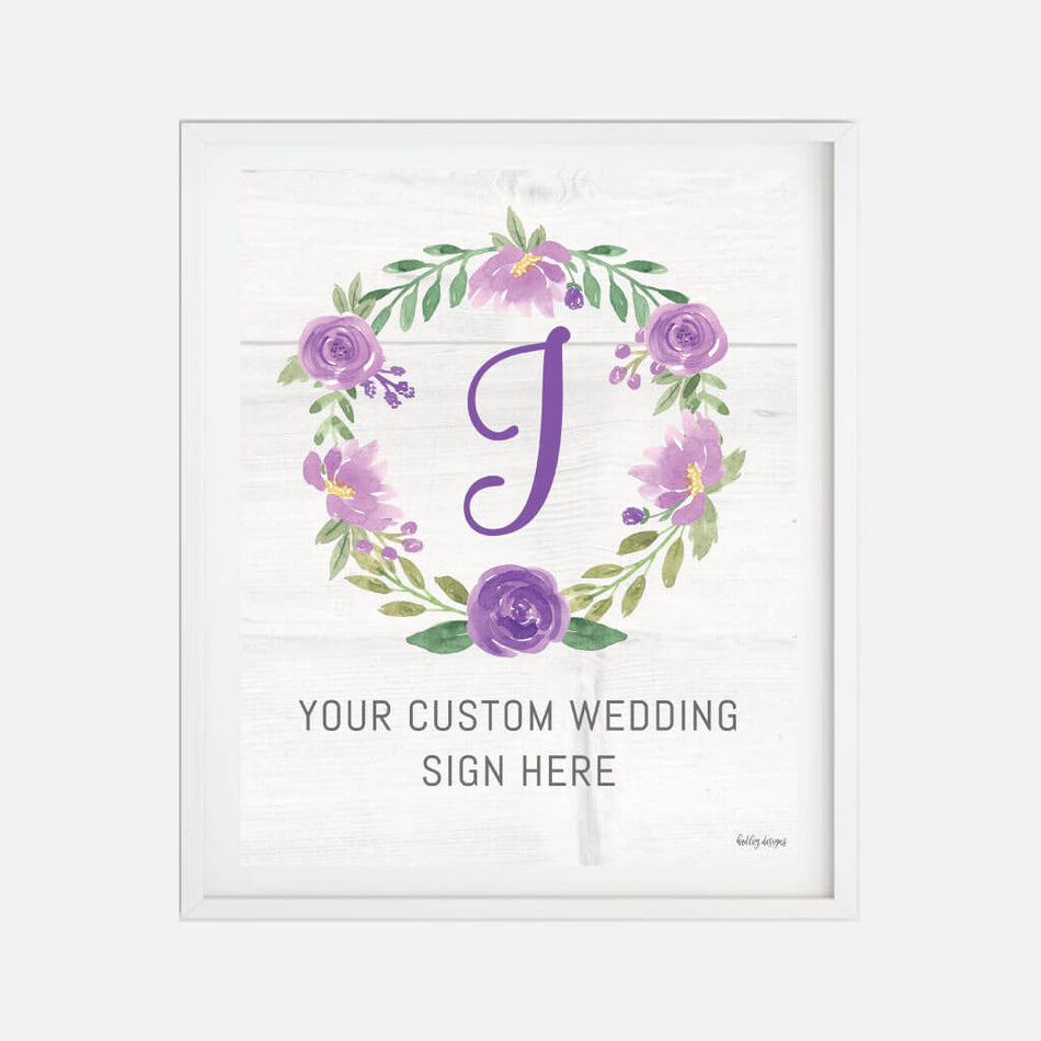 Purple Floral Rustic Wedding Custom Sign Printable Template