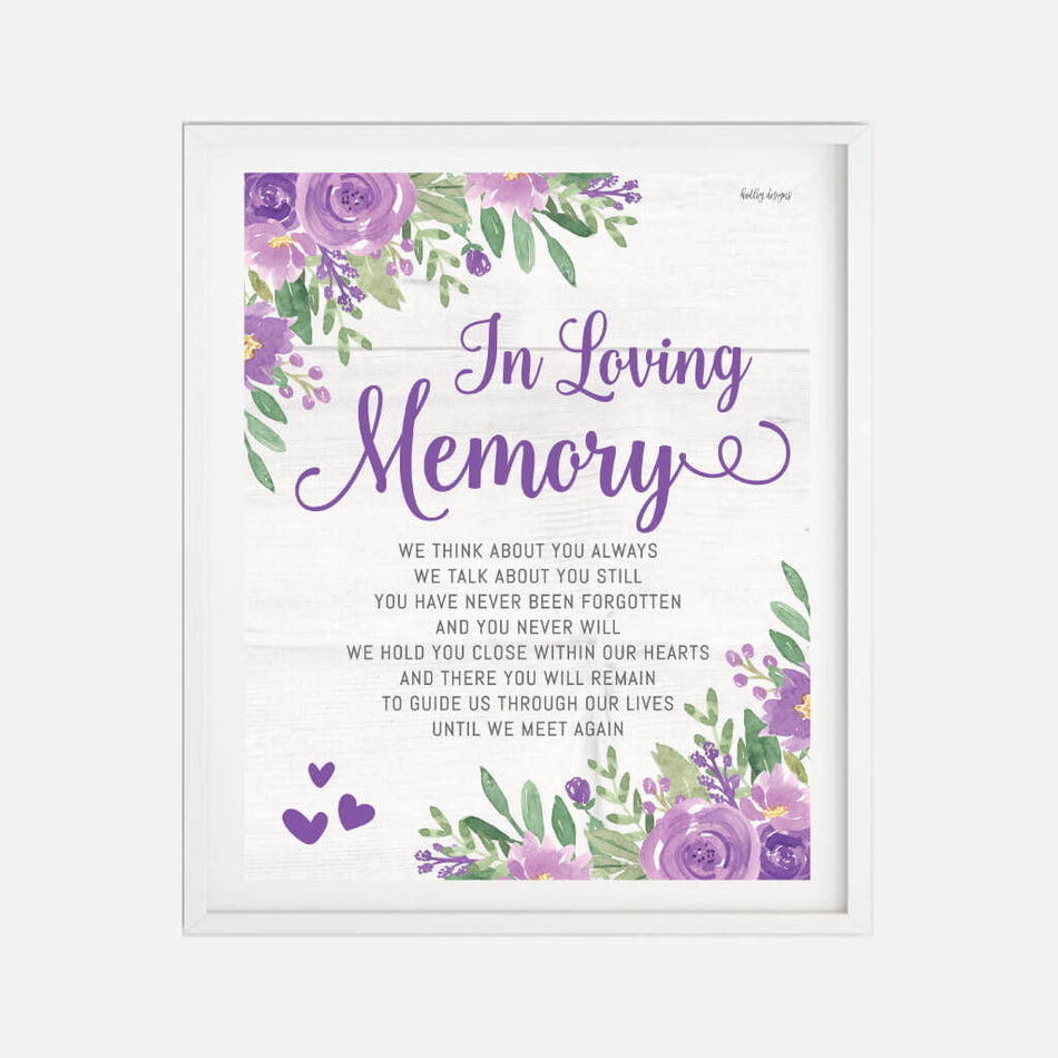 Purple Floral Rustic Wedding Loving Memory Sign Printable Template