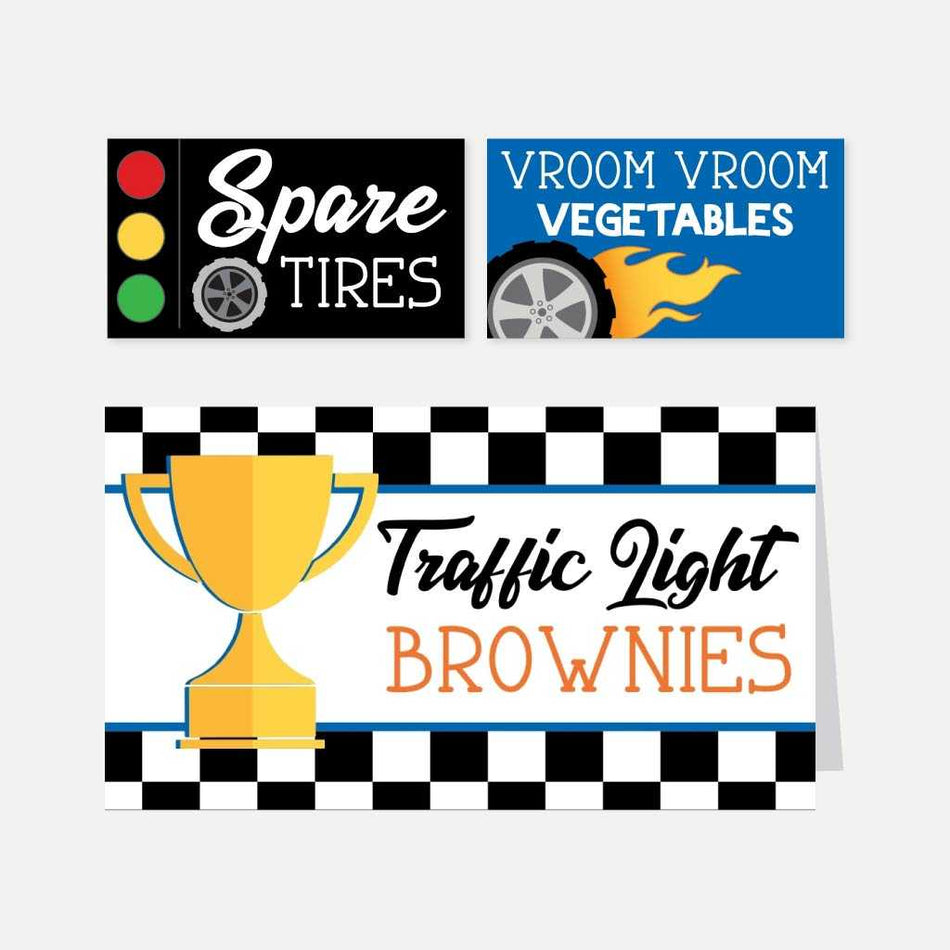 Printable Race Car Kids Party Food Tent Cards Template | Hadley Designs