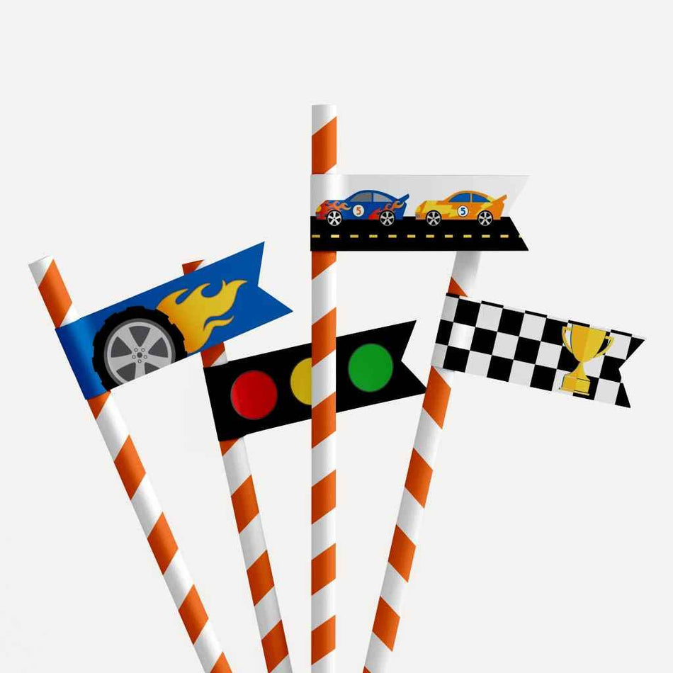 Mini Printable Racing Flags Printable Race Car Kids Party Straw Flags Template | Hadley Designs