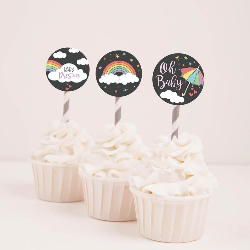 Rainbow Baby Shower Cupcake Toppers Printable Template