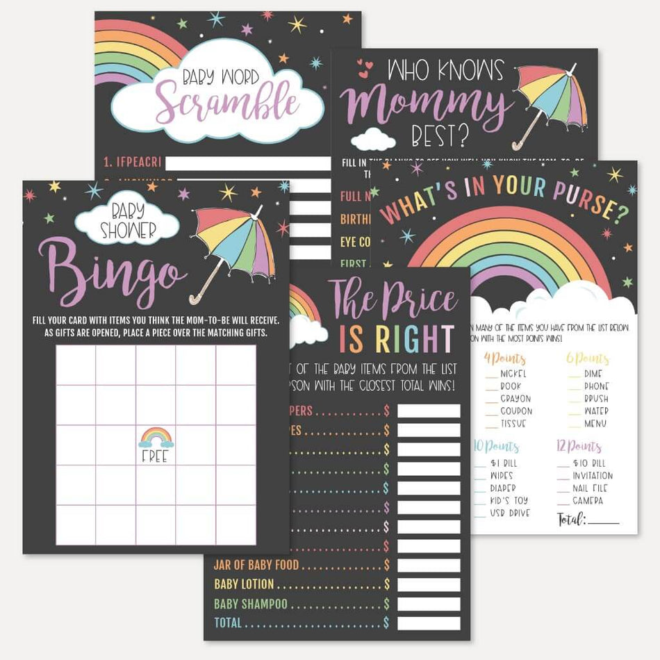 Rainbow Baby Shower Games Set Printable Template