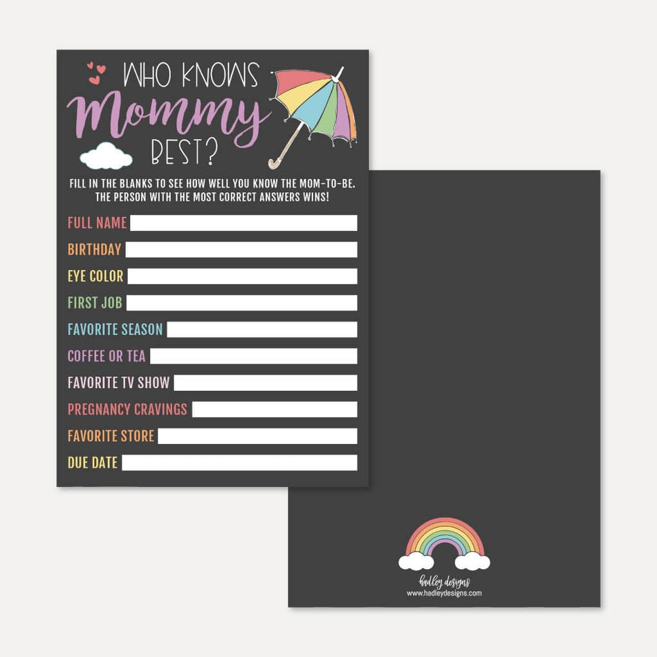 Rainbow Baby Shower Who Knows Mommy Best Game Printable Template