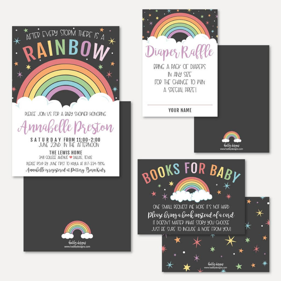 Rainbow Baby Shower Invitation Suite Printable Template