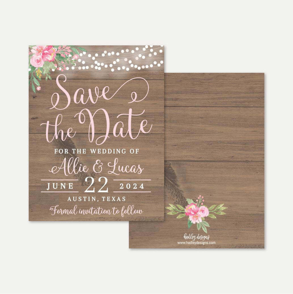 Printable Rustic Blush Floral Wedding Save The Date Template | Hadley ...