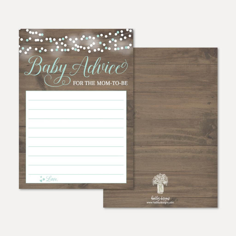 Wood Rustic Floral Boy Baby Shower Advice Card Printable Template