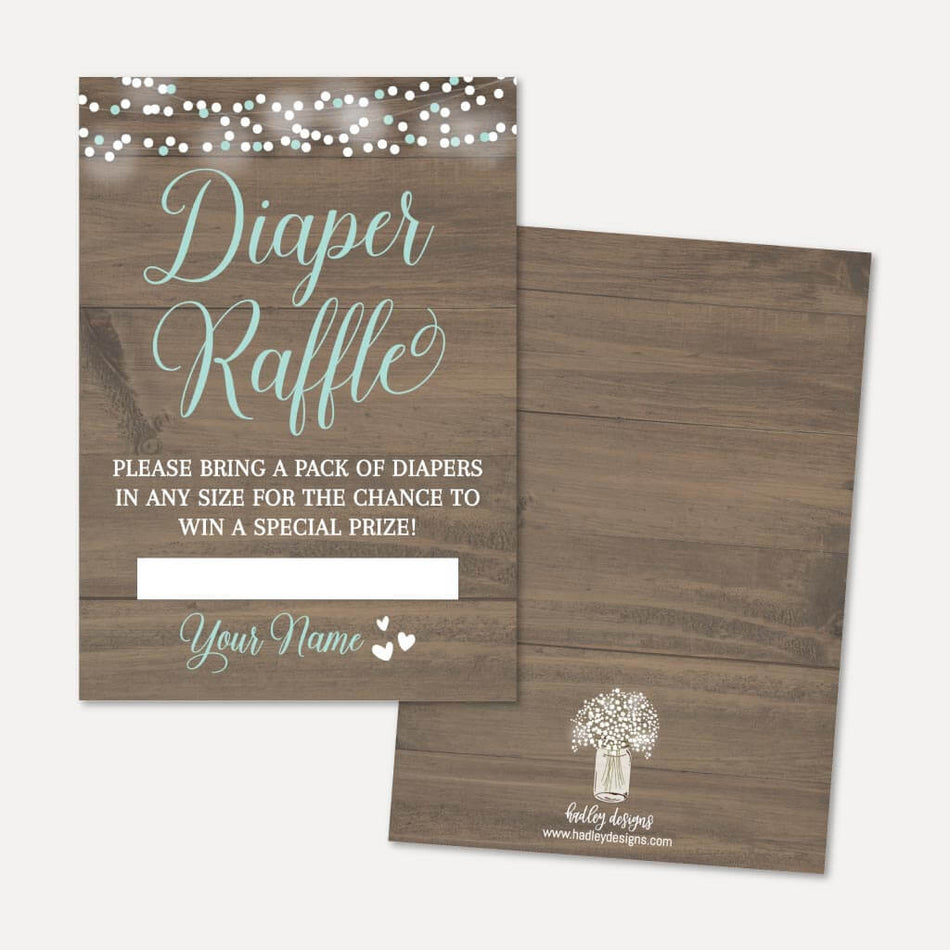Wood Rustic Floral Boy Baby Shower Diaper Raffle Printable Template