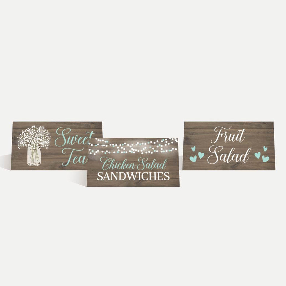 Wood Rustic Floral Boy Baby Shower Food Tent Cards Printable Template