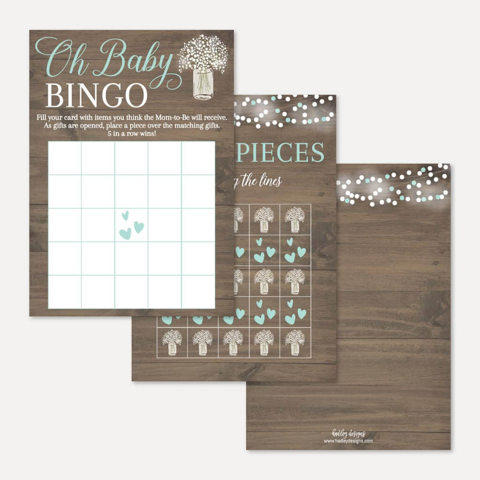 Wood Rustic Floral Boy Baby Shower Bingo Game Printable Template