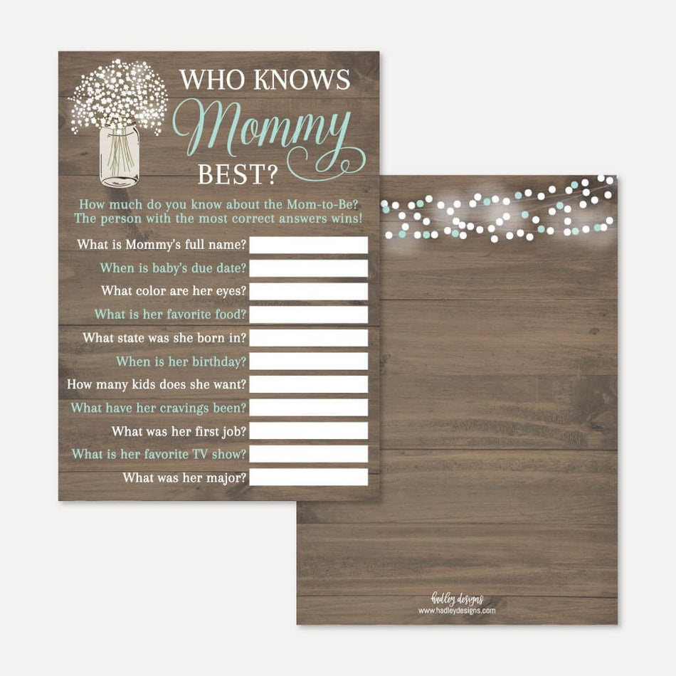 Wood Rustic Floral Boy Baby Shower Who Knows Mommy Best Game Printable Template