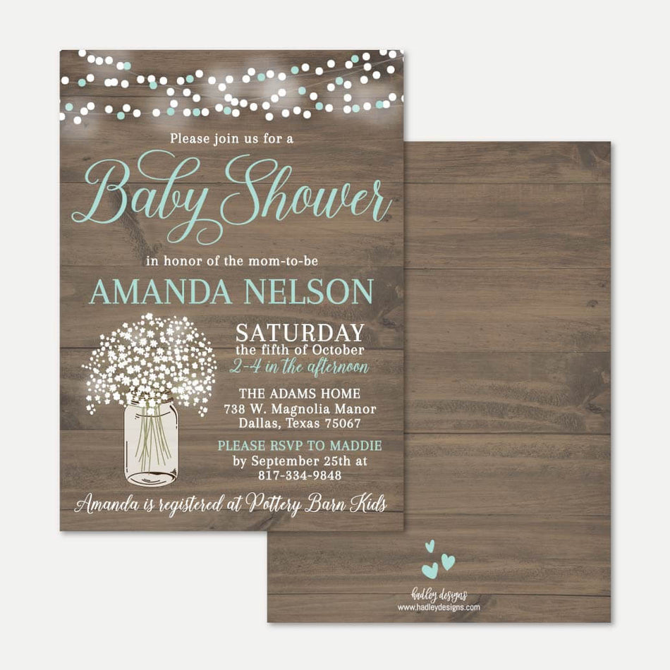Wood Rustic Floral Boy Baby Shower Invitation Printable Template