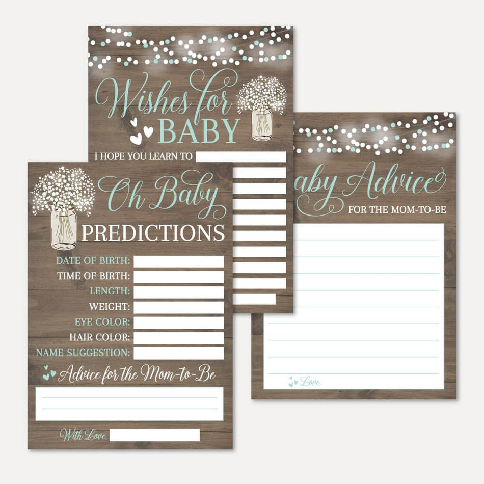 Wood Rustic Floral Boy Baby Shower Prediction Advice Wishes Bundle Printable Template