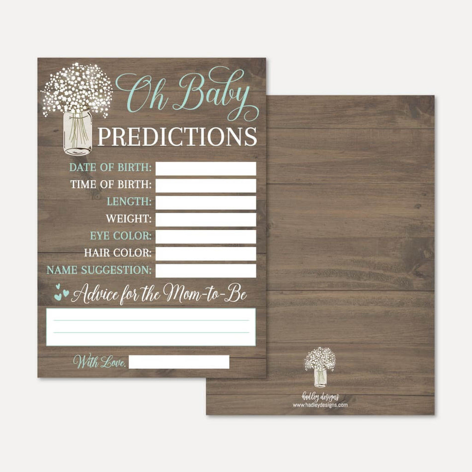 Wood Rustic Floral Boy Baby Shower Predictions Printable Template