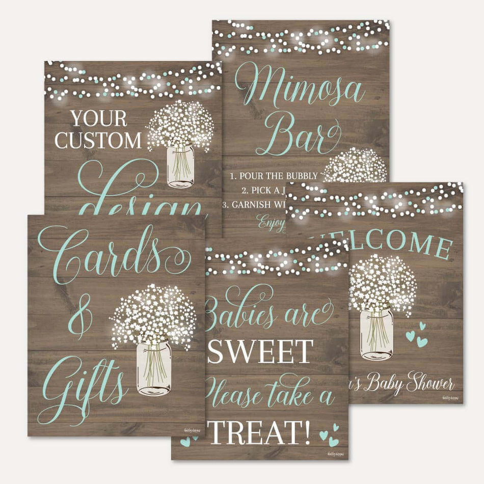 Wood Rustic Floral Boy Baby Shower Sign Bundle Printable Template