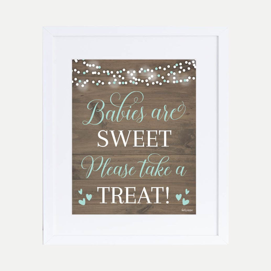 Wood Rustic Floral Boy Baby Shower Treats Sign Printable Template