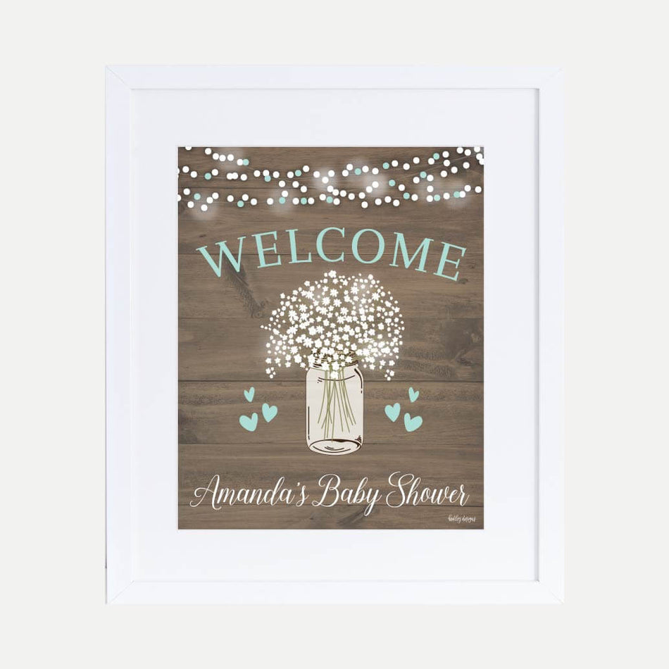 Wood Rustic Floral Boy Baby Shower Welcome Sign Printable Template