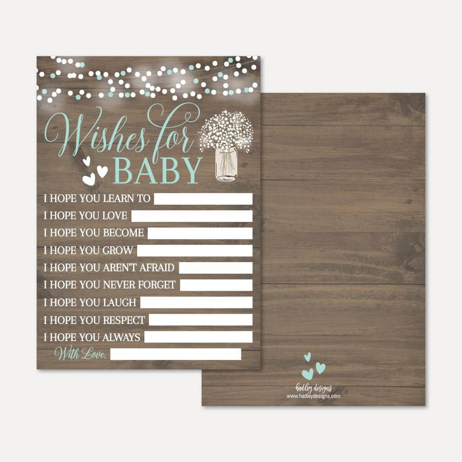 Wood Rustic Floral Boy Baby Shower Wishes Card Printable Template