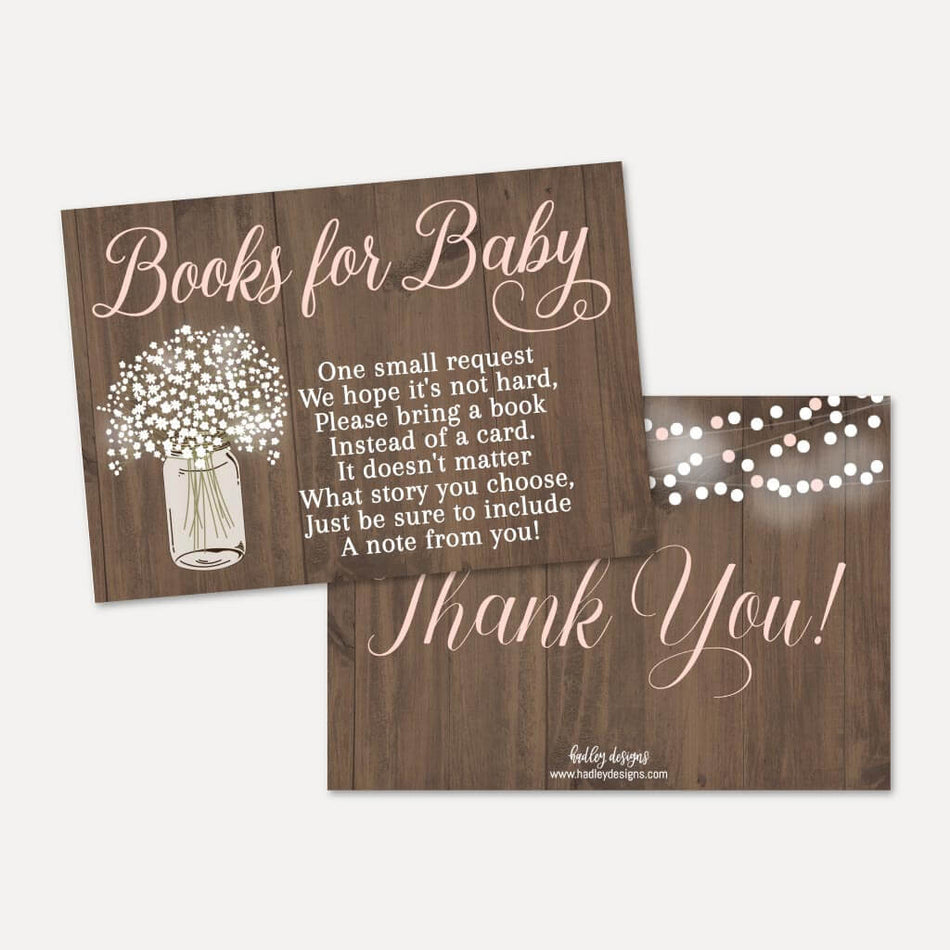 Wood Rustic Floral Girl Baby Shower Book Request Card Printable Template