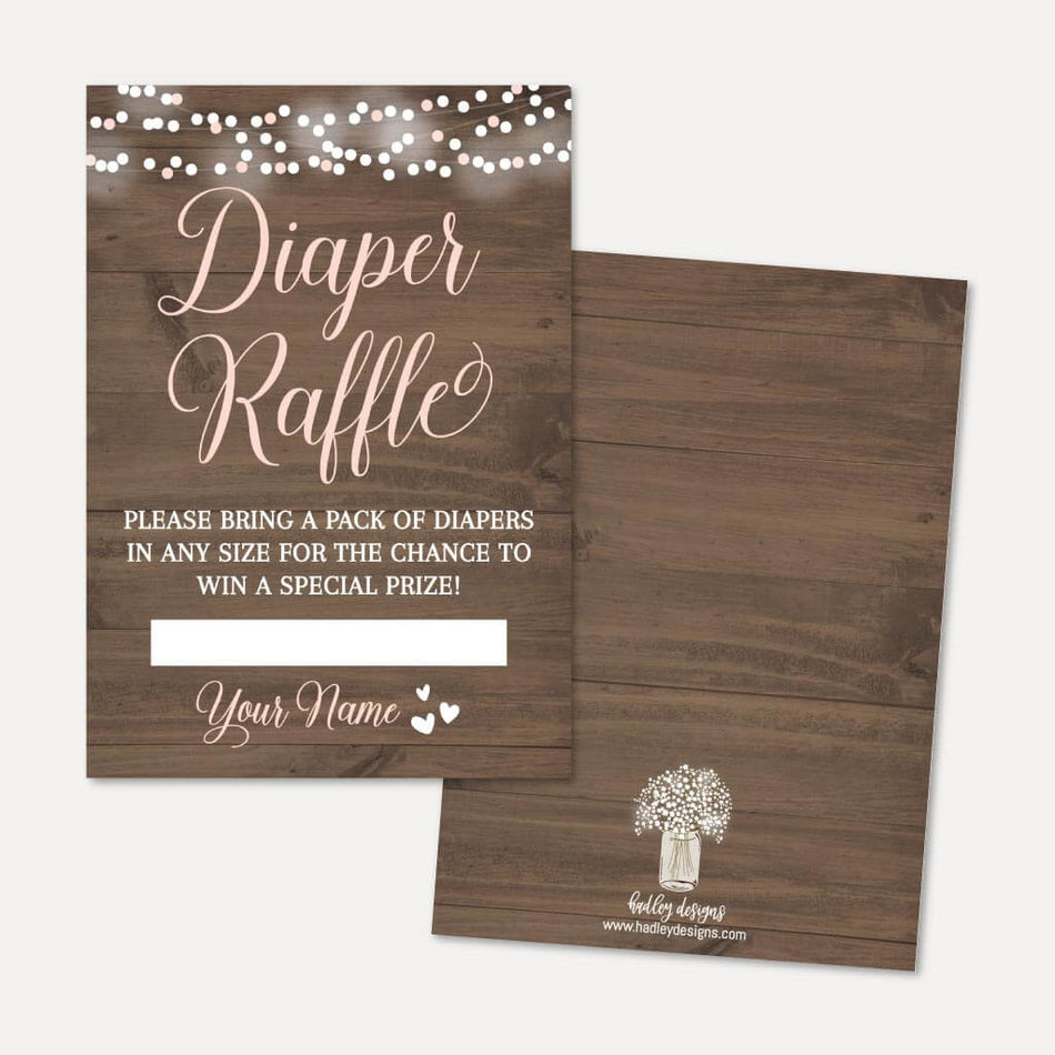Wood Rustic Floral Girl Baby Shower Diaper Raffle Printable Template