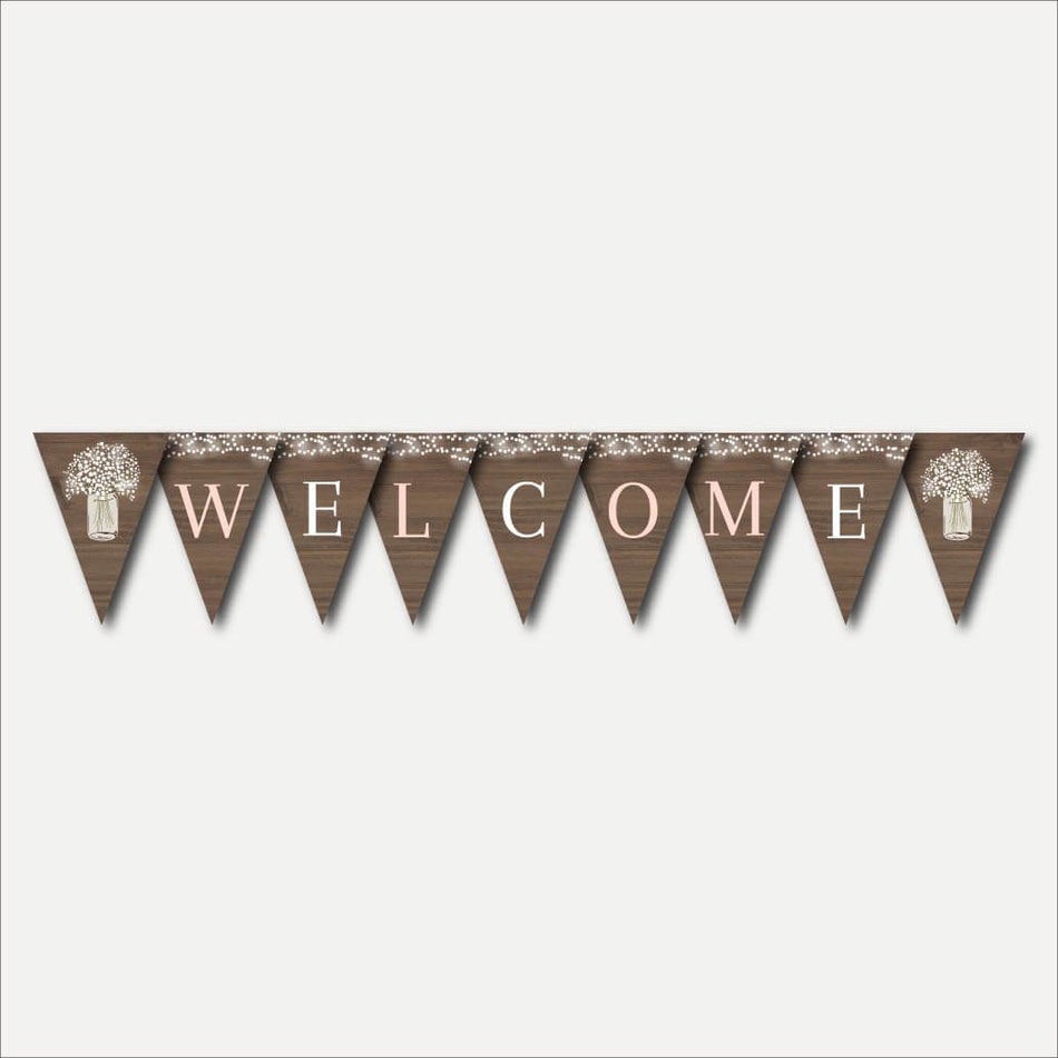Wood Rustic Floral Girl Baby Shower Banner Printable Template
