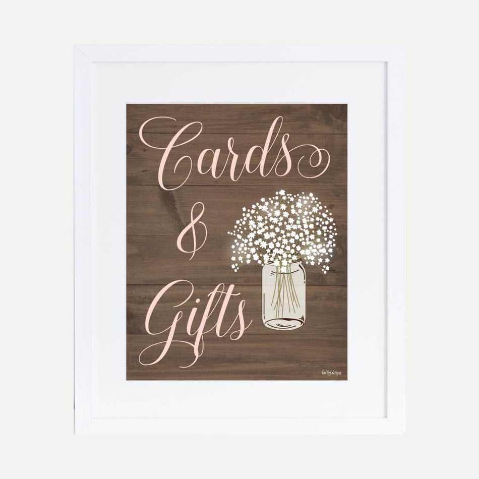 Wood Rustic Floral Girl Baby Shower Cards and Gifts Sign Printable Template