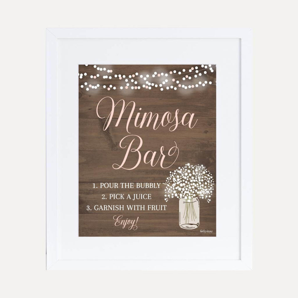 Wood Rustic Floral Girl Baby Shower Mimosa Sign Printable Template