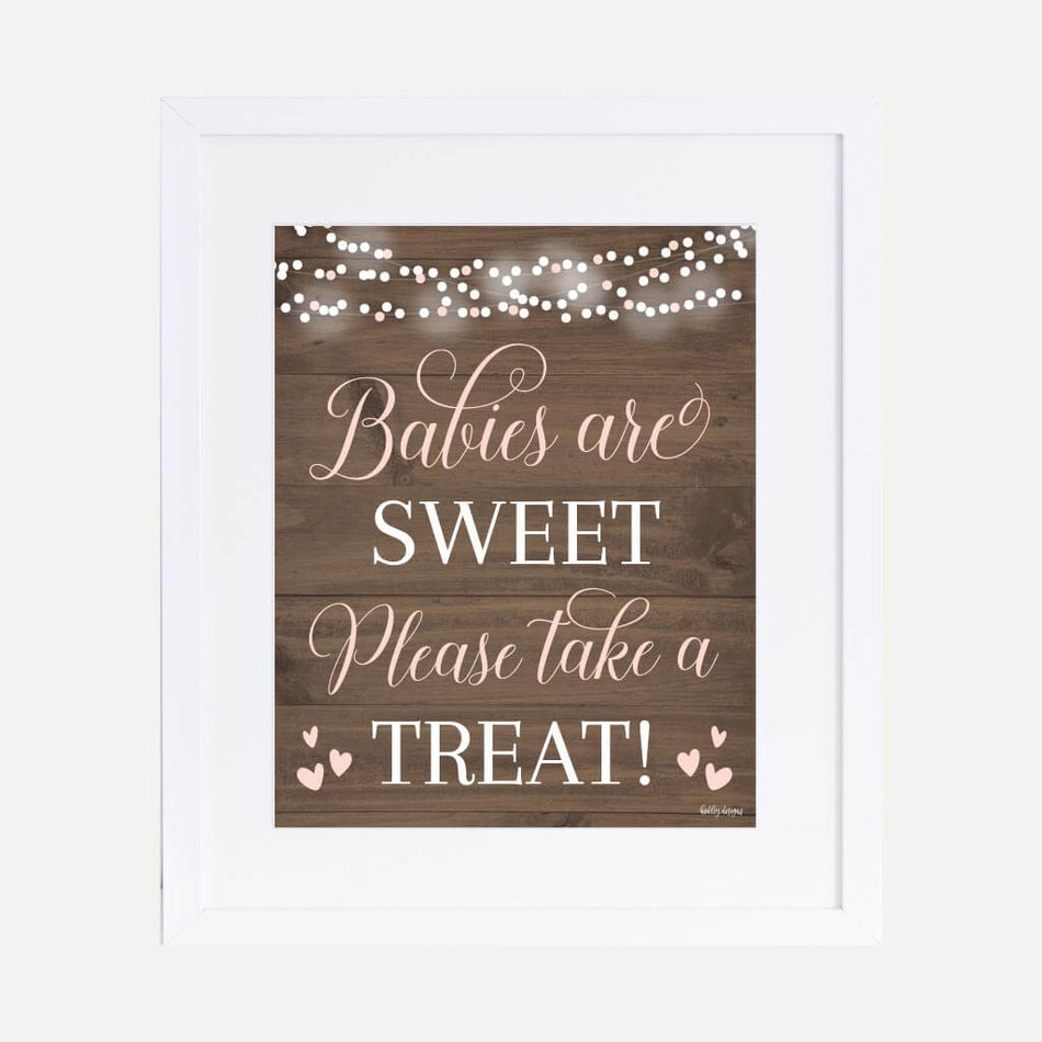 Wood Rustic Floral Girl Baby Shower Treats Sign Printable Template