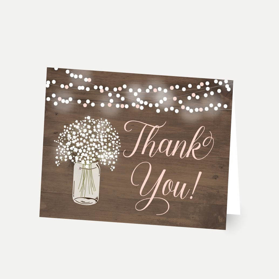 Wood Rustic Floral Girl Baby Shower Thank You Card Printable Template