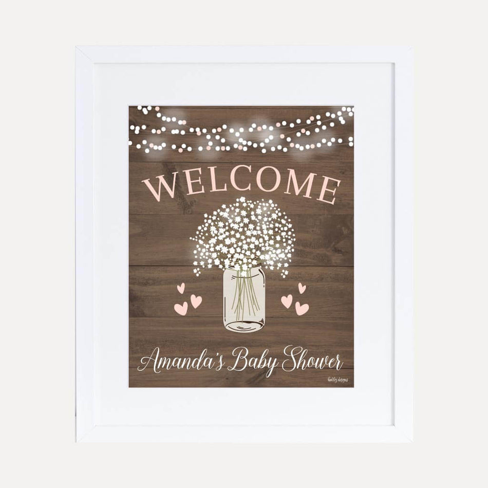 Wood Rustic Floral Girl Baby Shower Welcome Sign Printable Template