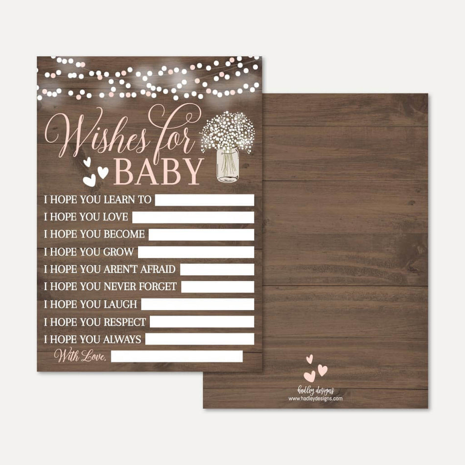 Wood Rustic Floral Girl Baby Shower Wishes Card Printable Template