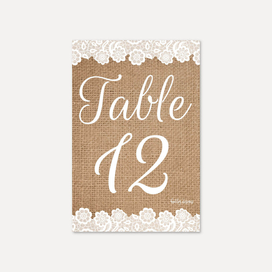 Rustic Mason Jar Floral Lace and Burlap Wedding Table Numbers Printable Template