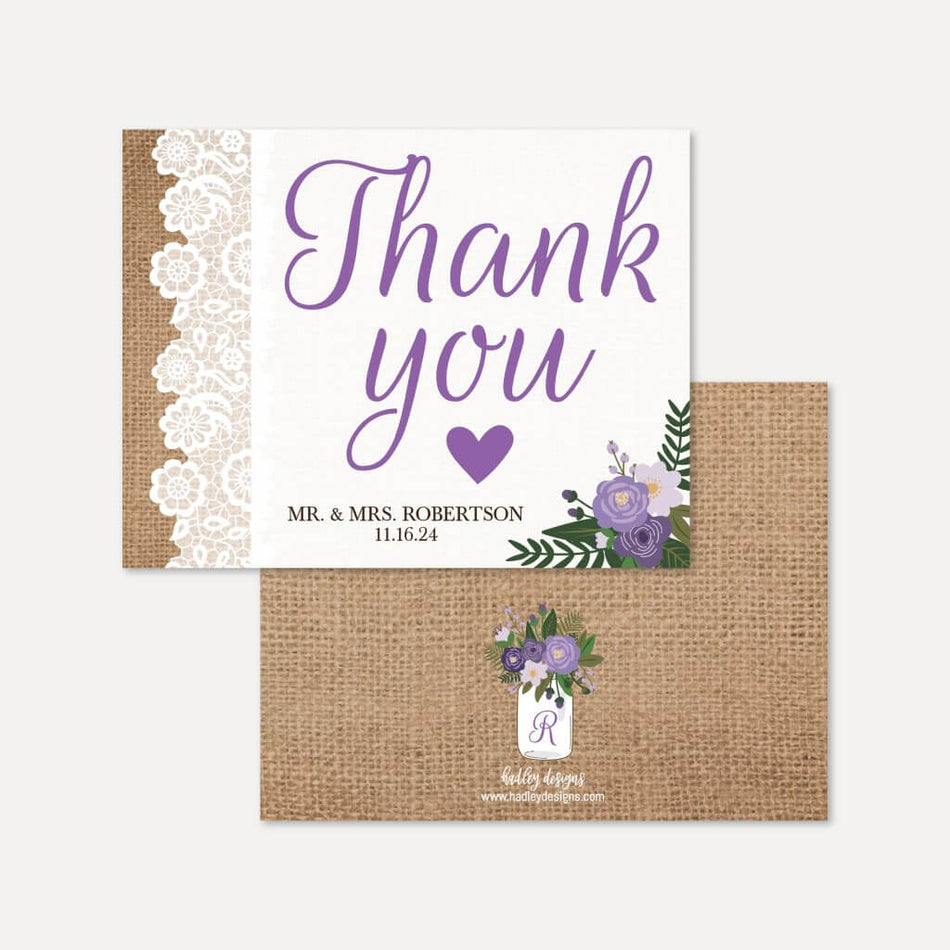 Printable Rustic Mason Jar Floral Lace and Burlap Wedding Thank You ...