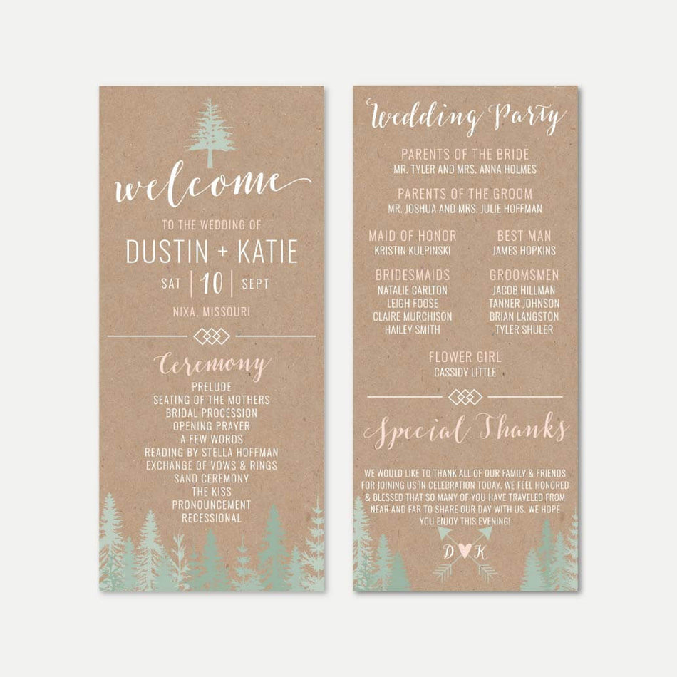 Printable Rustic Pine Tree Outdoor Wedding Program Template | Hadley ...