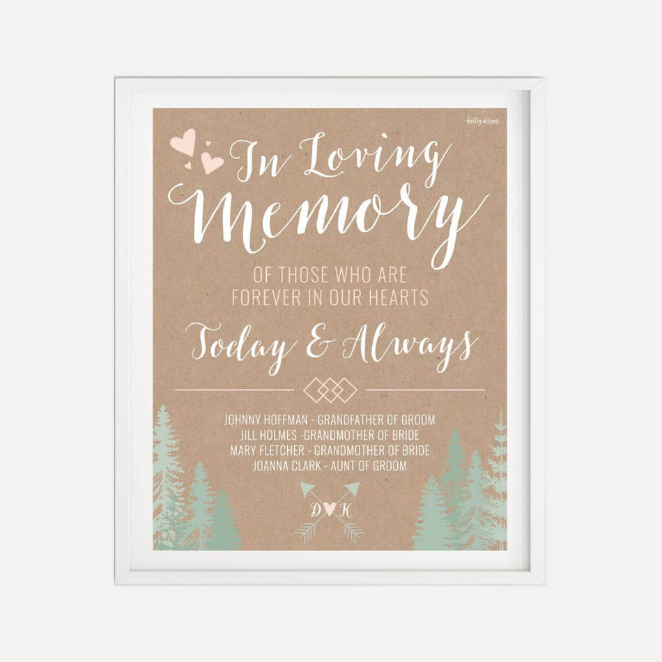 Rustic Pine Tree Outdoor Wedding Loving Memory Sign Printable Template