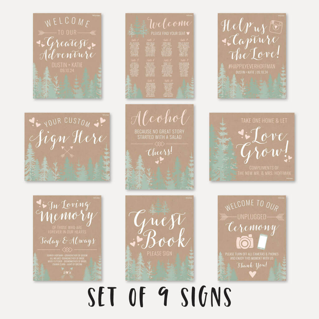Printable Rustic Pine Tree Wedding Signs Set Templates | Hadley Designs ...