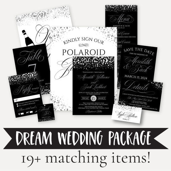 Silver Dots Black Wedding Complete Package Set Printable Template