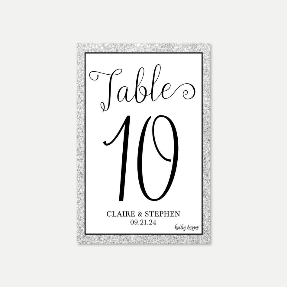 Silver Glitter Black Elegant Wedding Table Numbers Printable Template