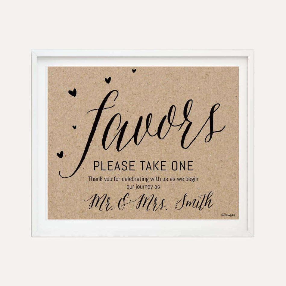 Simple Kraft Wedding Favors Sign Printable Template