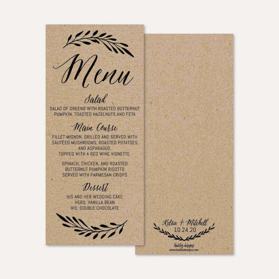 Simple Kraft Wedding Menu Printable