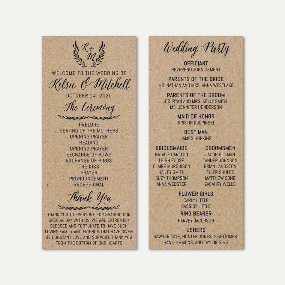 Simple Kraft Wedding Program Printable Template