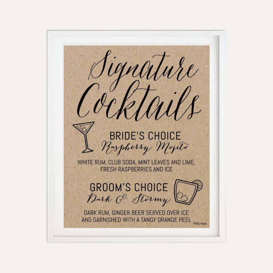 Simple Kraft Wedding Bar Drinks Sign Printable Template