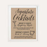 Simple Kraft Wedding Bar Drinks Sign Printable Template