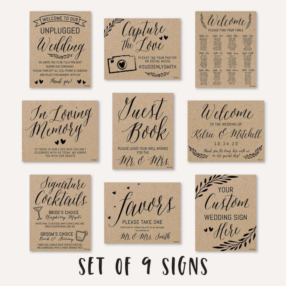 Simple Kraft Wedding Sign Set Printable Template