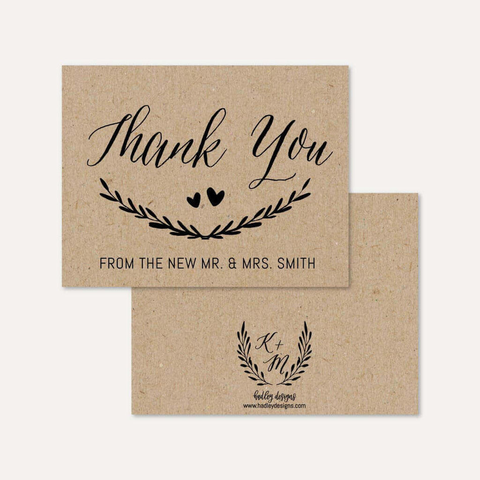 Simple Kraft Wedding Thank You Card Printable Template
